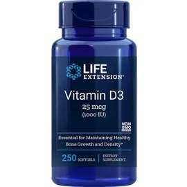 Life Extension, Vitamin D3, 1.000 IU, 250 Weichkapseln | MHD02/22