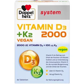 Doppelherz Vitamin D3 2000 I.E. + K2 system 60 Tabletten