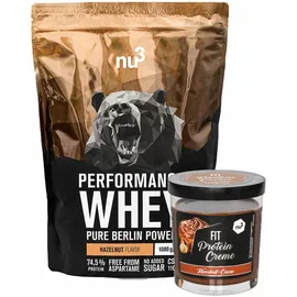 nu3 Performance Whey, Haselnuss - Proteinpulver + nu3 Fit Protein Creme Hazelnut-Cacao