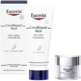 Eucerin UreaRepair Plus Fußcreme 10% 100 ml + gratis Anti Age Hyaluron Filler Tagespflege LSF 15 20 ml