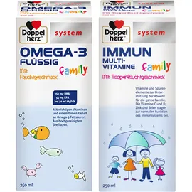 Doppelherz® system Omega-3 flüssig family + system Immun Multivitamine family
