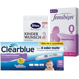 Clearblue Ovulationstest fortschrittlich & digital + Femibion 0 Babyplanung + Ritex Kinderwunsch Gleitmittel