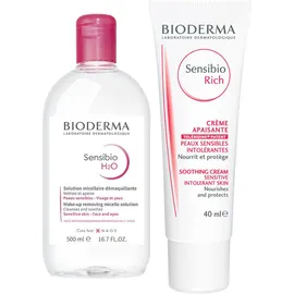 Bioderma Sensibio H2O 4-in-1 Mizellen-Reinigung 500 ml + Bioderma Sensibio Rich Beruhigende Creme 40 ml