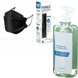 Famex Ffp2 Maske schwarz 5-lagig, 10 Stück + Ducray Hygiene-Gel