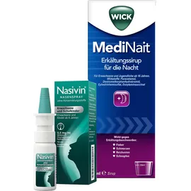 Wick MediNait Erkältungssirup für die Nacht + Nasivin® Nasenspray für Erwachsene und Schulkinder