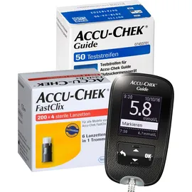 Accu-Chek® Guide mmol/L + Teststreifen + FastClix Lanzetten